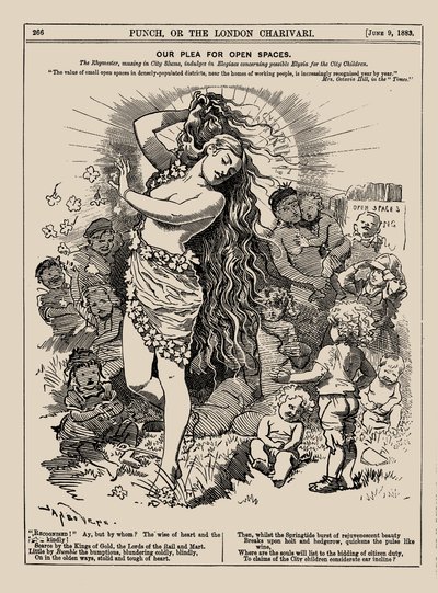 Könyörgésünk a nyitott terekért. Punch, 1883. június. alkotó: Edward Linley Sambourne