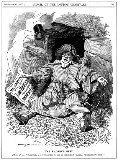 The Pilgrims Rest, Paul Kruger dél-afrikai politikus karikatúrája, 1900 alkotó: Edward Linley Sambourne