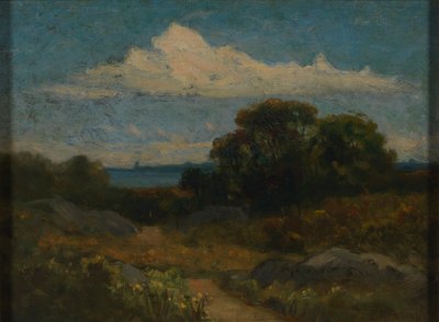 Tájkép (fák és sziklák a tónál) alkotó: Edward Mitchell Bannister