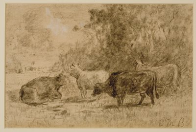 Táj négy tehénnel, c. 1880-as évek (szén papíron) alkotó: Edward Mitchell Bannister