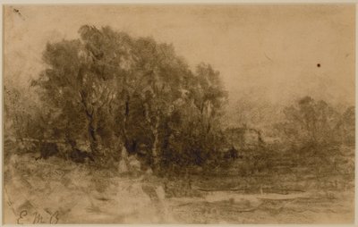 Táj erdővel, c. 1880-as évek (grafit papíron) alkotó: Edward Mitchell Bannister