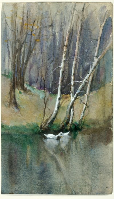 Cím nélkül (Erdei jelenet nyírfákkal és kacsákkal) alkotó: Edward Mitchell Bannister
