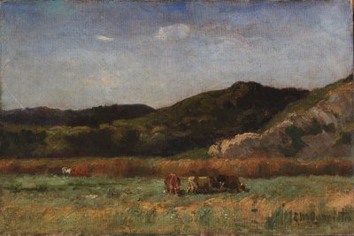 Cím nélkül (tájkép legelésző tehenekkel, dombok) alkotó: Edward Mitchell Bannister