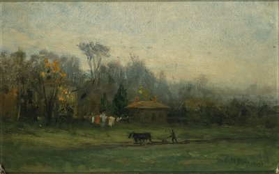 Cím nélkül (tájkép szántó emberrel) alkotó: Edward Mitchell Bannister