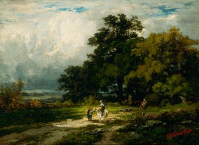 Cím nélkül (férfi lovon nővel és kutyával) alkotó: Edward Mitchell Bannister