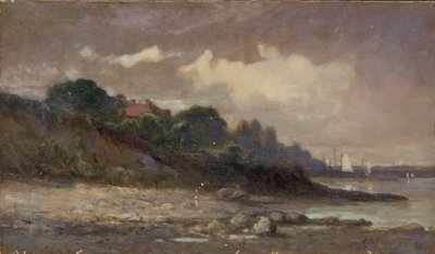 Cím nélkül (partvonal vitorlásokkal és tetővel) alkotó: Edward Mitchell Bannister
