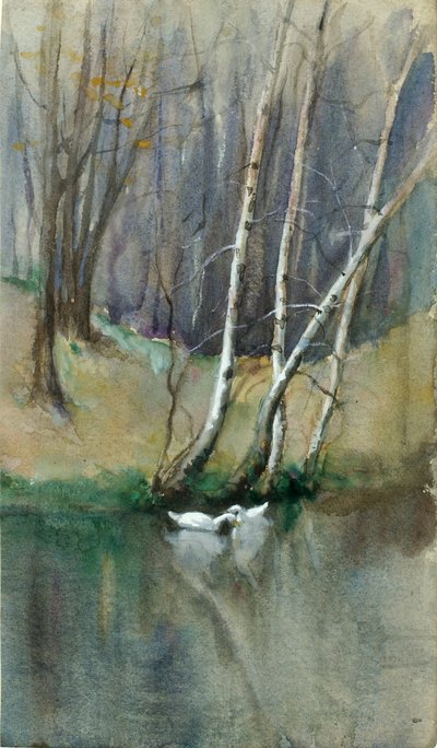Untitled Fa jelenet nyírfákkal és kacsákkal, n.d. alkotó: Edward Mitchell Bannister