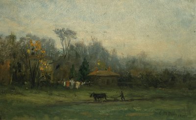 Cím nélküli táj mezőket szántó emberrel, n.d. alkotó: Edward Mitchell Bannister