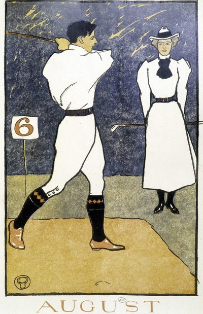 Golfozó pár – Edward Penfield „Golfnaptárában”. alkotó: Edward Penfield