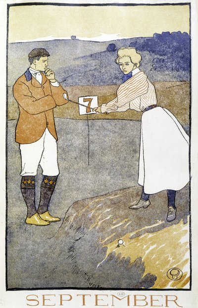 Golfozó pár – Edward Penfield „Golfnaptárában”. alkotó: Edward Penfield