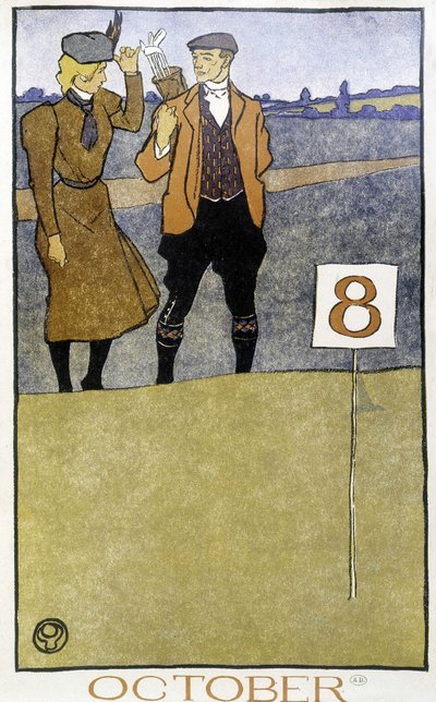Golfozó pár – Edward Penfield „Golfnaptárában”, szerk. 1899 alkotó: Edward Penfield