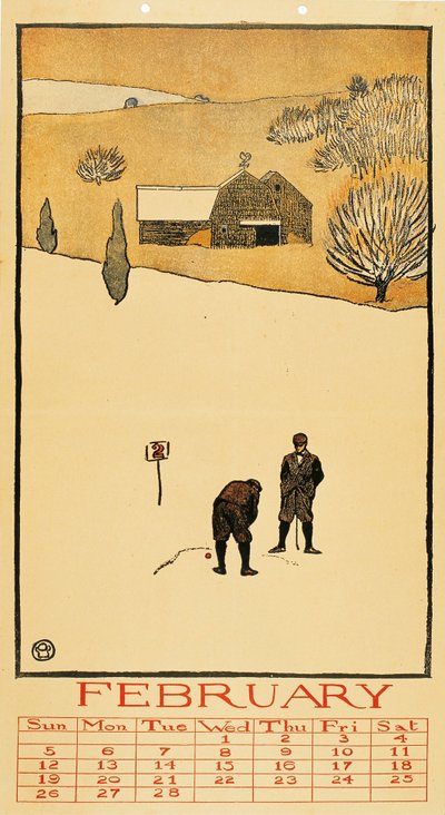 Golf naptár. Február - Edward Penfield életműve (1866-1925) - 1899 - Színes litográfia - 41x28,6 - Catalunya Nemzeti Művészeti Múzeum, Barcelona alkotó: Edward Penfield