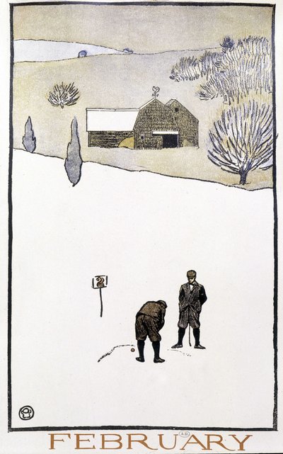 Golf a hóban – Edward Penfield „Golfnaptárában”. alkotó: Edward Penfield
