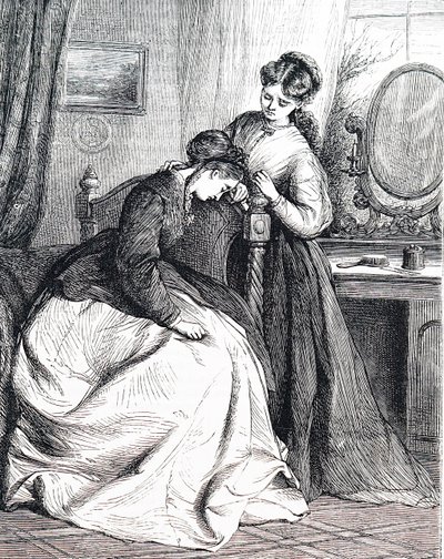 Egy idősebb nővér vigasztalja fiatal nővérét alkotó: Edward Robert Hughes