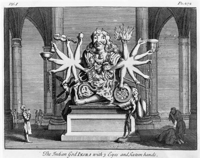 Ixora indiai isten 3 szemmel és tizenhat kézzel, 1780 körül alkotó: Edward Rooker