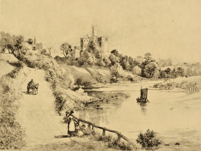 The Coquet: Warkworth kastély az Amble-be vezető úttól, 1880 körül (rézkarc) alkotó: Edward Slocombe