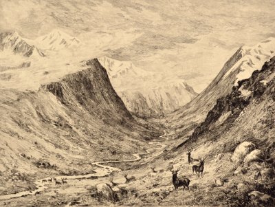 The Highland Dee: Garchary és Larig Burns találkozása, 1880 körül (rézkarc) alkotó: Edward Slocombe
