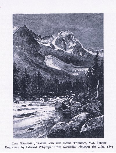 A Grand Jorasses és a Doire Torrent, Val Ferrett, a British Adventure-ből, kiadó: Collins, 1947 alkotó: Edward Whymper