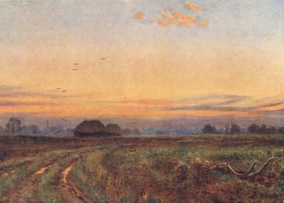 A nap lenyugszik . . . . A Föld, mint egy fáradt gyermek, arcát az éjszaka kebelére fordítja (színes litográfia). alkotó: Edward Wilkins Waite