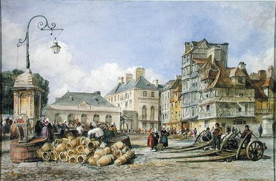 Piac tér a kontinensen (akvarell papíron) alkotó: Edward William Cooke