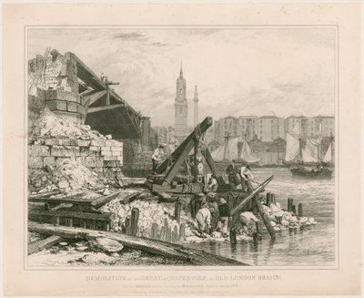 Az Old London Bridge egy részének lebontása. 1832. március alkotó: Edward William Cooke