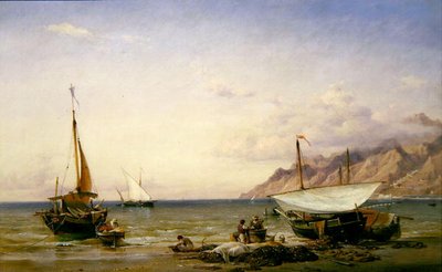 Halászok karbantartják hálóikat alkotó: Edward William Cooke