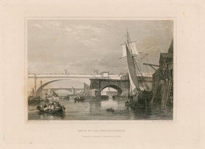 A régi és az új londoni híd része. Rajzolva 1832 alkotó: Edward William Cooke