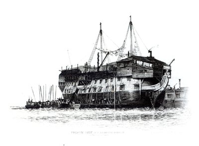 Börtönhajó Portsmouth kikötőjében: Elítéltek a fedélzeten, 1828 alkotó: Edward William Cooke