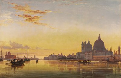 Naplemente a velencei lagúnán, az Isola di San Giorgio templom algában a távolban, alkotó: Edward William Cooke