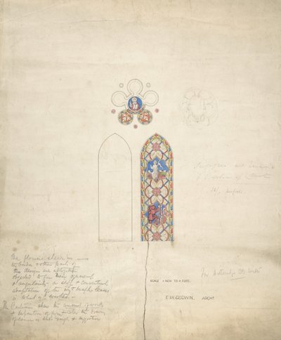 Tervezés ólomüveg ablakokhoz a Ditteridge templomban, kb. 1859. alkotó: Edward William Godwin