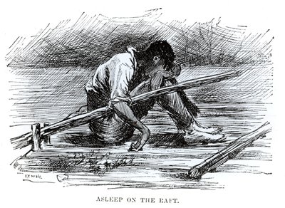 Alvás a tutajon, illusztráció a Huckleberry Finn kalandjaiból, Mark Twain (1835-1910) 1884 (metszet) (f/w fotó) alkotó: Edward Windsor Kemble