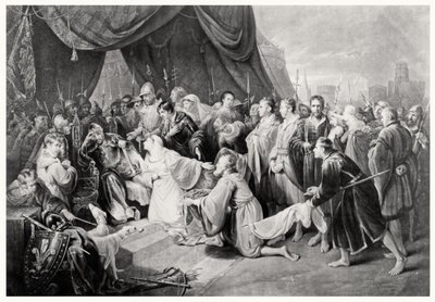 Calais átadása, 1347. augusztus 4., metszett John Young alkotó: Edward after Bird