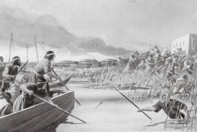 A tengeri föld meghódítása a kasziták által (litográfia) alkotó: Edwin A. Morrow