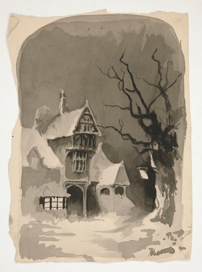 Egy téli jelenet: Ház a hóban (recto); Válogatott alaktanulmányok (fordítva) alkotó: Edwin Austin Abbey
