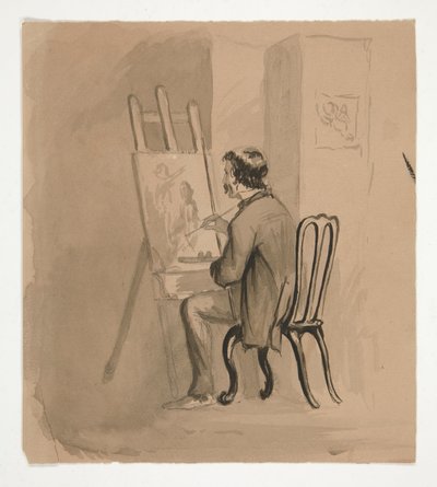A festőállványon ülő művész alkotó: Edwin Austin Abbey