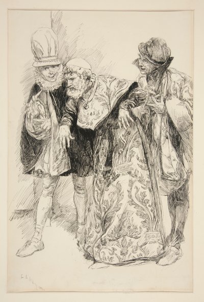 Baptista tiltakozások, illusztráció az I. felvonáshoz, i. jelenet, A cickány megszelídítése alkotó: Edwin Austin Abbey