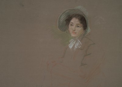 Egy motorháztetőt viselő nő mellig érő vázlata alkotó: Edwin Austin Abbey