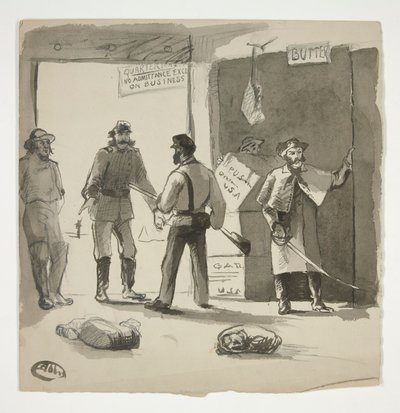 Polgárháborús vázlat (recto); Férfi egy festményt néz (verso) alkotó: Edwin Austin Abbey