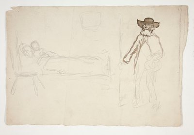 Ágy az ágyban, férfi belép a szobába - azonosítatlan illusztráció alkotó: Edwin Austin Abbey