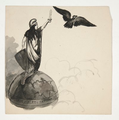 A Földgömbön álló Szabadság figurája sassal (recto); Conestoga kocsi fekvő helyzetben (fordítva) alkotó: Edwin Austin Abbey