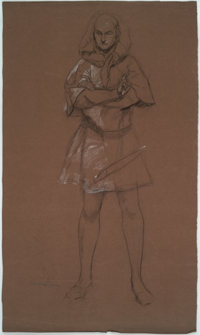 ábra tanulmány. Férfi középkori jelmezben. Esetleg egy tanulmány alkotó: Edwin Austin Abbey