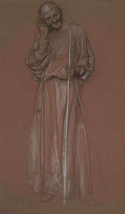 Ábratanulmány, öregember személyzettel, esetleg Polonius bent alkotó: Edwin Austin Abbey