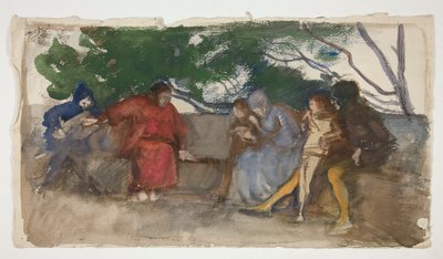 Egy szabadtéri padon ülő alakok alkotó: Edwin Austin Abbey