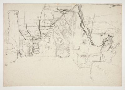 Régi romok között sétáló alakok(?) - (azonosítatlan illusztráció) alkotó: Edwin Austin Abbey