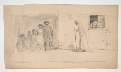 Alakcsoport a kőházon kívül - azonosítatlan illusztráció alkotó: Edwin Austin Abbey