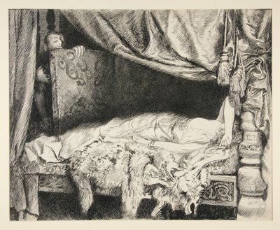 Iachimo lop a csomagtartóból – II. felvonás, II. jelenet, Cymbeline alkotó: Edwin Austin Abbey