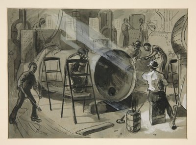 Illusztráció egy gyár belsejében alkotó: Edwin Austin Abbey