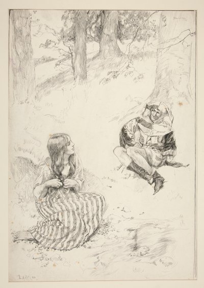 Jester és nő, vázlat a Nárcisz dalhoz alkotó: Edwin Austin Abbey