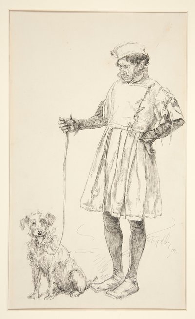 Launce és kutyája, a IV. felvonás iv. jelenetéből, Két veronai úriember alkotó: Edwin Austin Abbey