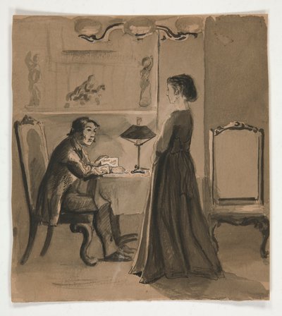 Férfi és nő egy belső térben - azonosítatlan illusztráció alkotó: Edwin Austin Abbey